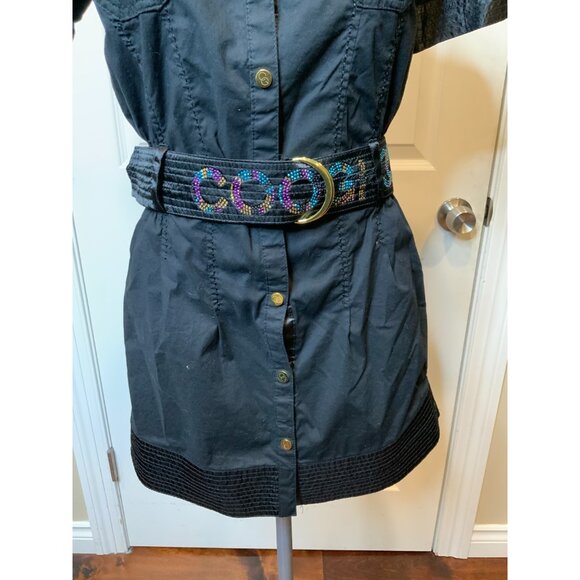 COOGI Black Mini Short Sleeve Jewel Belted Logo Shirt Dress, Size Small - Picture 3 of 7